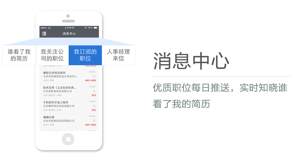 優(yōu)質(zhì)職位每日推送，實時知曉誰看了我的簡歷
